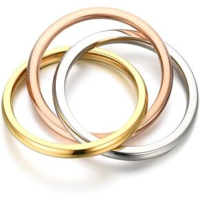 Trinity Stainless Steel Interlocked Rings Triple Row Rolling Interlocking Stacking Rings Link Connected Statement Ring Triple Band Ring For Women Men Size 5-10