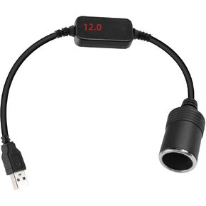 GELRHONR 5V USB A Male to 12V 8W Cigarette Lighter Socket Adapter Converter with Voltmeter Display, for Charger, GPS, Dash Cam, Socket Electronic Dog Power Supply (0.3M)