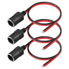 3 Pcs 14AWG Cigarette Lighter Female Socket with Bare Wire Tin Plated Cable,12V 24V Repair and Replacement Universal Car Cigarette Lighter Power Cable -1FT/30CM