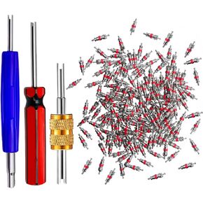 103Pcs Valve Core Removal Tool Set,Premium TPMS Safe, 100Pieces Nickel Plated Brass Valve Cores,Valve Core Kit for Cars, Trucks, Semi-Trucks, Motorcycles, Bikes, HVAC Applications