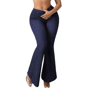 Women's Denim Print Flare Leggings V Waist Butt Lifting Bell Bottoms Long Pants