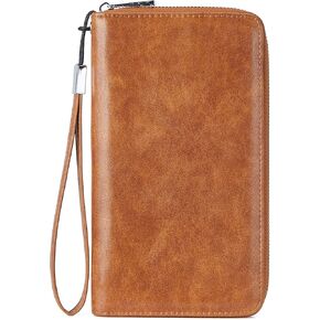 BOSTANTEN Leather Wallet for Women RFID Blocking Zip Around Credit Cards Holder Phone Clutch Brown