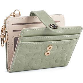 RFID Wallet Women,Slim Small Wallets Embossed Flower Leather Bifold Compact Ladies Girls Wallet with Credit Card Holder Zipper Coin Pocket Green