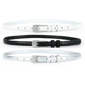 HOTWILL Women Skinny Belts for Jeans Dress Thin Waist Faux Leather Belt with Gold Buckle 0.55" Width