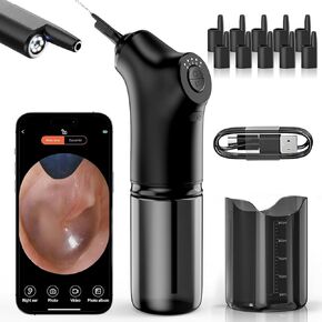 Ear Wax Removal, Ear Cleaner with Camera, Electric Ear Irrigation Flushing System with 4 Water Pressure Settings, 1080P HD Ear Scope, Ear Wax Removal Tool Camera for iOS & Android