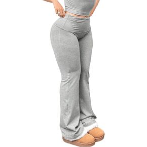 Women's Plus Size Fold Over Flare Leggings Bootcut Stretchy Yoga Lounge Pants Workout Athletic Wear