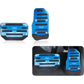 2 PCS Automatic Car Anti-Skid Pedal Cover Kits, Sports Style Alloy Gas Pedal Brake Pedal Cover Decor, Punch-Free Pedal Protection Repair Accessories, for Most Automatic Cars (Blue)
