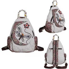 Backpack Purse for Women - Bohemian Hippie Embroidered Woven Canvas Cotton Hemp Small Backpack - Stylish Hippie Women's Mini Backpack Multi Pockets Gift for Mom