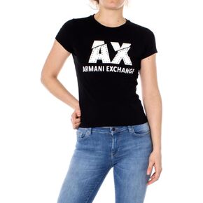 Armani Exchange Women's Studded Logo Slim Fit Scoop Neck Tee