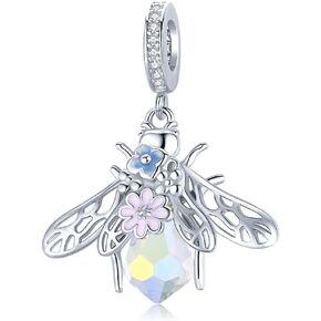 Yellow Queen Bee Charms for Bracelet 925 Sterling Silver Lucky Animal Charm Necklace Birthday Christmas gifts Crystal 395)