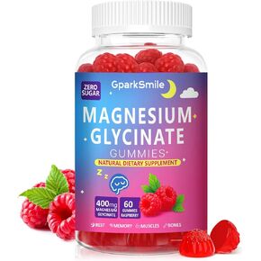 Magnesium Glycinate Gummies 400mg - Sugar Free Vegan Gummies for Adults & Kids with Vitamin D3, B6, C, CoQ10, Collagen, Zinc - Sleep, Muscle, Bone & Memory Support - 60 Raspberry Chewables