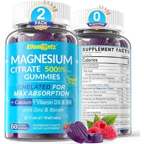 Magnesium Citrate Gummies 500mg for Women Men Sugar-Free (Made in USA) Chelated Magnesium Calm Gummies with B6 for Mood, Constipation| Calcium Magnesium Zinc D3 Supplement Gummy for Bone & Muscle