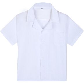 Boy Button Down Short Sleeve Shirt for Toddler Striped Shirt Boys Seersucker Hawaiian Shirts for Summer, Size 2T-18 Years in Saudi Arabia