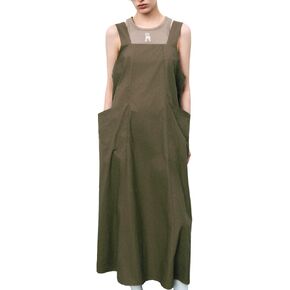 Womens Sleeveless Pinafore Dress Summer Straight Loose Maxi Dresses with Big Pockets