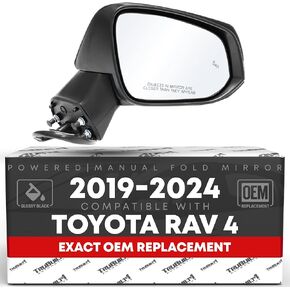 استبدال المرآة الجانبية للركاب - متوافق مع 2019-2024 Toyota RAV4 - تعديل مدعوم ، طية يدوي ، مدفوعة ، إشارة الدوران ، الزجاج المحدب - أسود ناعم ، 11H8P - OEM 879100R570 ، TO1321388