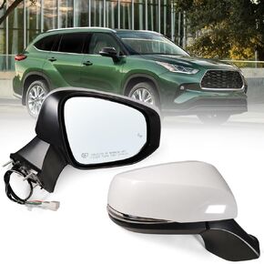 Left Driver Side Mirror Compatible With 2020 2021 2022 2023 2024 2025 Toyota Highlander With Manual Folding Power Glass Heated Turn Signal Blind Spot Black Replace#87940-0E350(7Pins)