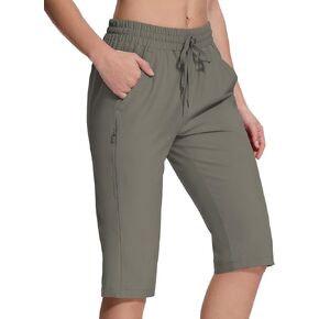 Women's Hiking Golf Shorts with Pockets 15" Knee Length Quick Dry Stretch Shorts Elastic Waist Lightweight Walking