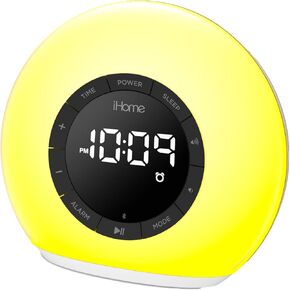 Ihome Sunrise Alarm Clock Radio مع مكبر صوت Bluetooth ، مصباح تغيير اللون ، وشحن USB (IBT32)
