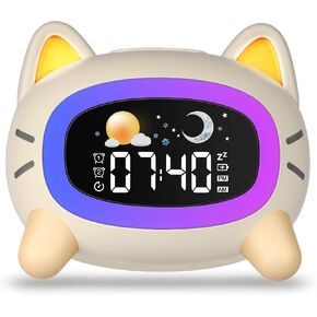 Alarm Clock for Kids - OK to Wake Kids Alarm Clocks with 4 Brightness Levels 5 Night Lights & Sound Machine, Rechargeable Sleep Training Clock with Snooze Function for Boys Girls Bedrooms