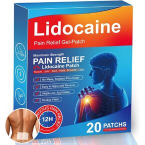 Pain Relief Patches Lidocaine 4% Maximum Strength- 12 Hours Ice Pain Relieving Patch- 20 PCS 5.5X3.94" Flexible Back Pain Relief Gel Patches for Knee Muscle Neck Shoulder Hand