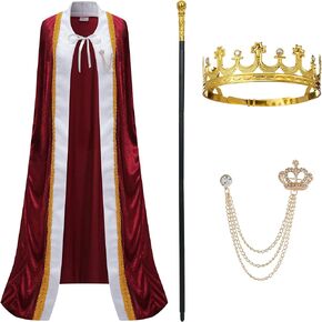 King Costume for Men and Women,Queen Costume,Adult King Cape Robe Metal Crown Scepter,King Queen Robe Costume