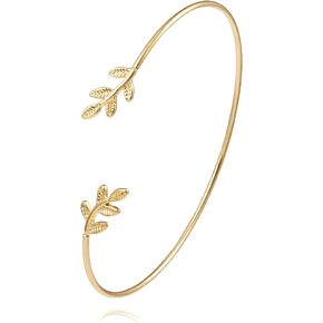 NOUMANDA Olive Leaf Branch Wire Bangle Adjustable Open Cuff Bracelet for Women