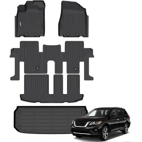 GINOWY-Floor Mats for Nissan Pathfinder 2022 2023 2024 2025 (Only fit 7 Passenger Models), TPE Rubber All Weather Mats Pathfinder 1st 2nd 3rd Row Custom Fit Waterproof All Season Car Accessories Black
