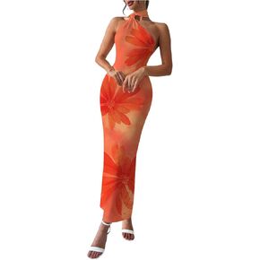 Floerns Women's Halter Neck Sleeveless Backless Bodycon Dress Cocktail Party Maxi Dresses