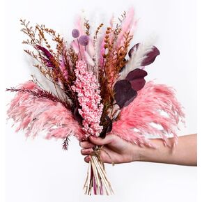 Natural Preserved & Dried 17 inch Flower Bouquet| Real Dried Flower Arrangements for Home, Office Decoration, Weddings, Pink Pampas, White Pampas, Lavender, Bunny Tails