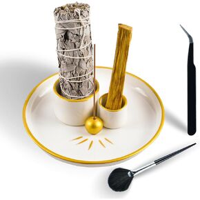 Palo Santo Holder Burner - 5.9" Ceramic Sage Incense Burner Catcher, Heart Shaped Incense Stick Holder Tray for Yoga, Meditation Accessories Room (Gold)
