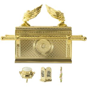 BRTAGG The Ark of The Covenant Historic Model Replica with Rod of Aaron/Manna/Ten Commandments, Gold Plated Religious Decorative Figurine Collectible Judaic Israel (1:16 Scale, 4.6" Long, Model 2794)