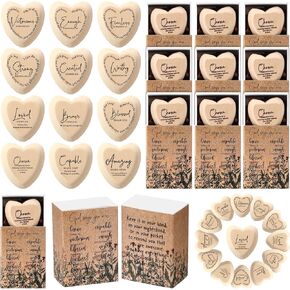 Yalikop 24 Sets God Say You Are Inspirational Christian Gift Bulk Religious Wooden Heart Pocket Token Bible Verses Pocket Hug Token God Blessed Party Favors Church Scripture Gifts for Dad Women Men