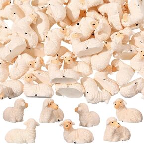 Wesiti 50 Pcs Mini Resin Sheep Figurines Mini Lamb Statue Cute Animal Miniature Landscape Little Resin Sheep Decor for Easter Indoor Outdoor Garden DIY Ornament Cake Topper