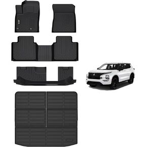 AIPOIL®Floor Mats & Cargo Liner Custom for Mitsubishi Outlander 2022-2025 (Not for PHEV or Sport Models) | Fits 1st & 2nd & 3rd Row | All Weather Protection Automotive, Black.