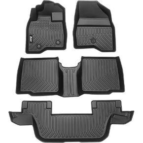 IKON MOTORSPORTS 3D TPE Floor Mats, Compatible with 2015-2019 Ford Explorer, All Weather Waterproof Anti-Slip Floor Liners, Front & 2nd Row Full Set Car Interior Accessories, Black