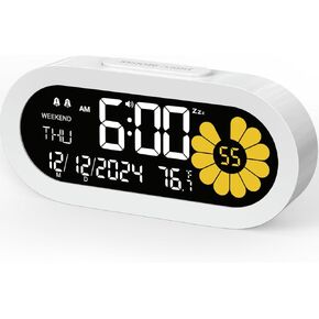 Doomay Digital Allar: VA LCD و Visual Flower Second Desk Clock شاشة كبيرة ، ساعة سهلة مع غفوة 9 دقائق ، 12/24 ساعة ، 3 مستويات ، تاريخ درجة الحرارة ووضع عطلة نهاية الأسبوع