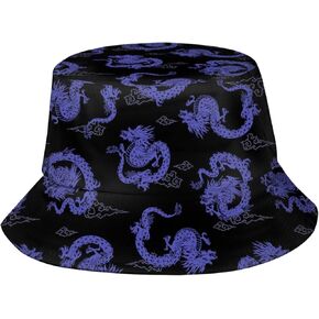 Chinese Japanese Dragon Bucket Hat Unisex Outdoor Travel Packable Beach Sun Hat Dragon Print Fisherman Cap