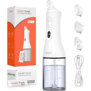 iHealth Electric Nasal Irrigation System, Nose Cleaner Sinus Rinse, Neti Pot System with Monitored Temperature, Nasal Wash Care Starter Bundle - 400ml, 30 Nasal Wash Salt Packets