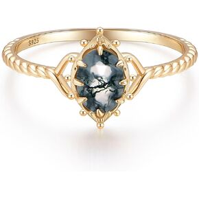 Moss Agate Congenge Promise Ring فريدة من نوعها الطبيعية الخضراء الحجر البيضاوي خمر Solitaire الزفاف المجوهرات هدية للنساء