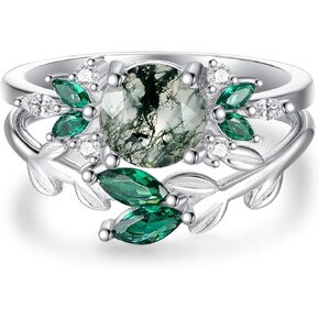 Moss Agate Ring Sterling Silver Moss Agate Gemstone Rings Lings for Women Enalger Ring Jewelry for Mothers Day Homifice Home Home Birthday Birthder