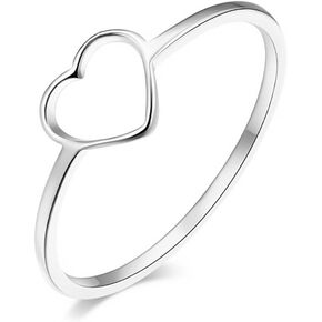 Stainless Steel Simple Cute Love Heart Classical Plain Stacking Band Statement Wedding Promise Ring For Women
