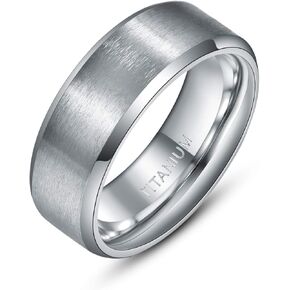 8mm Men's Black Ring Simple Brushed Finish Titanium Wedding Band Beveled Edge Comfort Fit Size 7-13