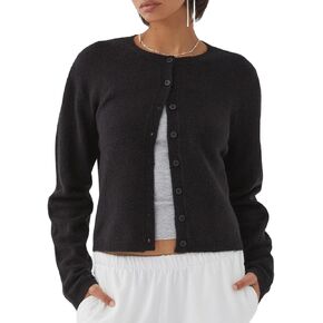 النساء y2k زر أسفل محصول سترة سترة كارديجان طويلة الأكمام مفتوحة الأمامي Crewneck Cardigan