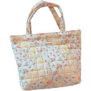 Womens Floral Cotton Tote Bag Coquette Aesthetic Quilted Puffer Bags Cottagecore Hobo Handbag Travel Duffel Bag