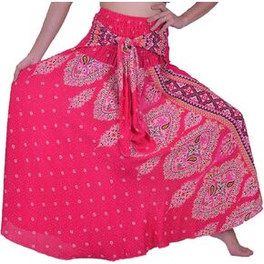 Lofbaz Women's Long Bohemian Maxi Skirt Hippie Gypsy Boho Dress - Floral 5 Pink OS
