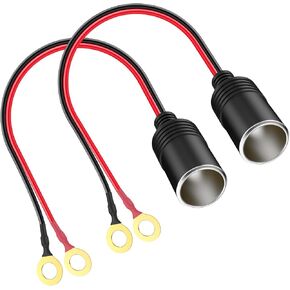 Cigarette Lighter Socket, 2 Pack Female Socket Heavy Duty Cigarette Lighter Plug with Eyelet Terminals 12V-24V 15A Power Supply Cord Charger 14AWG Cable Wire for Battery Chargers Air Pump