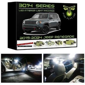 Fyre Flys 9 قطعة مصابيح داخلية LED بيضاء لعام 2015-2024 Jeep Renegade Super Bright 6000K 3014 Series Map Map Dome Vome Mirror Light Kit and Tool Tool