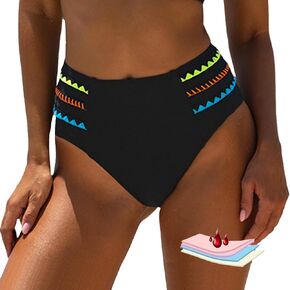 Leoparts Period Swimwear Black Leakproof Bikini Bottoms High Waisted Modest Menstrual Swimsuit Bottom for Teen Girls Women