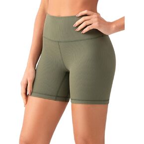 YUNOGA Womens RibFlex High Waisted Ribbed Biker Shorts 6 inches - Tummy Control Spandex Yoga Shorts Workout Athletic Tights