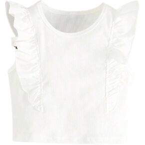 Floerns Girl's Ruffle Trim Sleeveless Tank Tops Crew Neck Ribbed Knit Summer Casual Tops